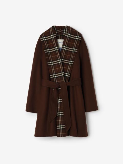 Burberry Check Trim Wool Wrap Coat