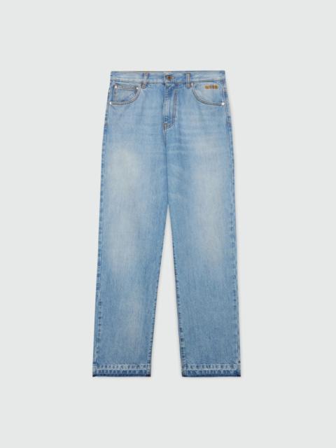 MSGM Light-wash five-pocket stone-washed denim jeans.