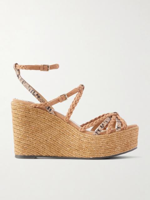 JIMMY CHOO Nyra 100 Braided Snake-effect Leather And Suede Wedge Sandals