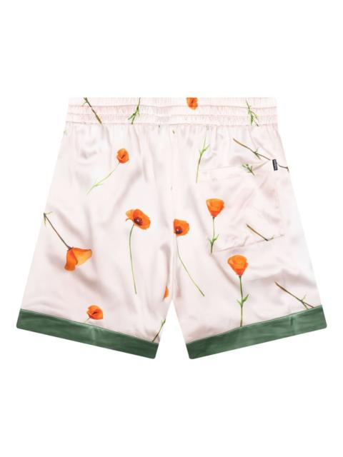 NAHMIAS poppy-print side-stripe silk shorts
