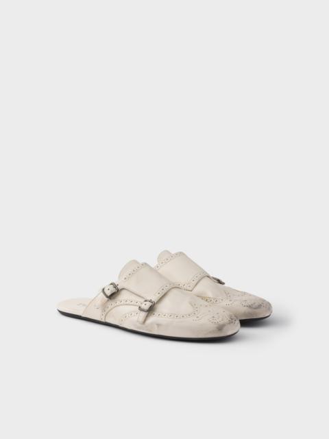 Prada Shuffle antiqued leather double monk strap mules