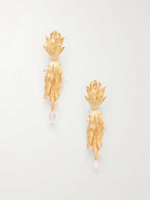 Oscar de la Renta Palm Leaf Crystal-embellished Gold-tone Clip Earrings