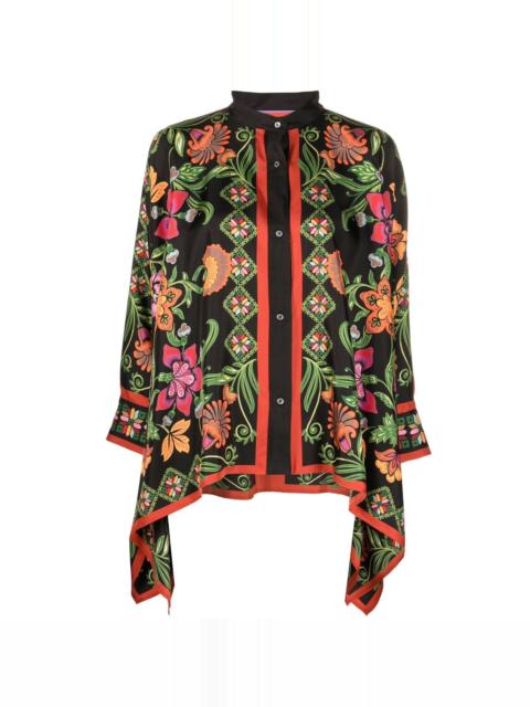 Foulard floral-print asymmetric shirt