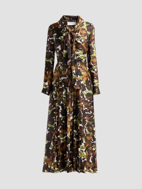 Oscar de la Renta Women's Watercolor Iris Satin Chiffon Day Dress - Brown Ivory