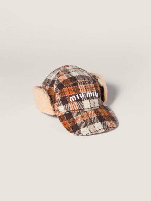 Miu Miu Plaid and plush fleece cap