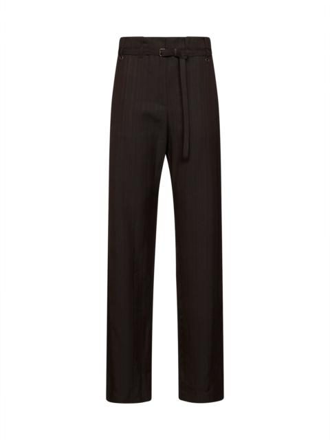 Dries Van Noten Brown striped viscose jacquard belted trousers