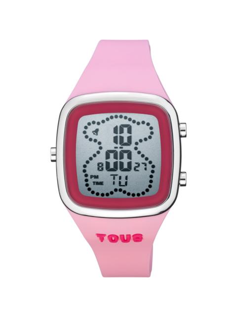 TOUS Digital Watch with pink silicone strap and steel case TOUS B-Time