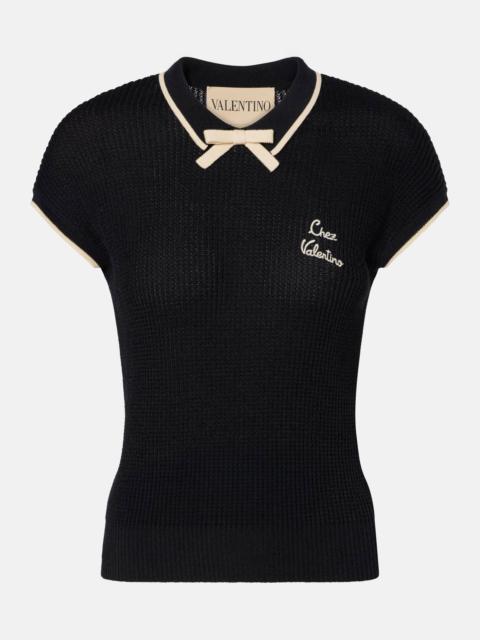 Valentino Bow-detail logo cotton-blend top