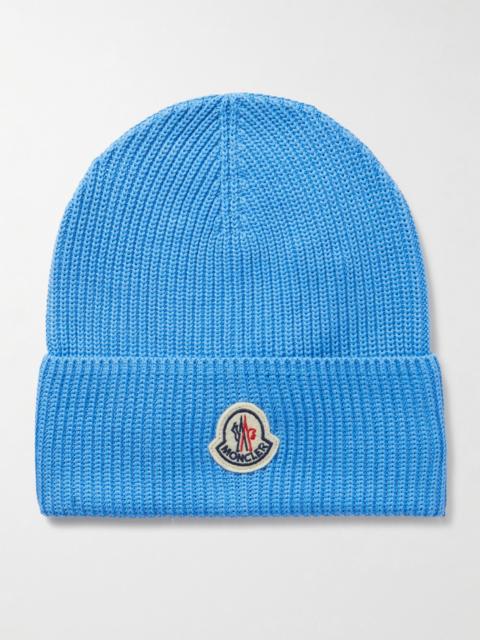 Moncler Logo-Appliquéd Ribbed Cotton Beanie Light blue