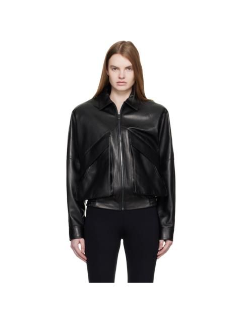 MAGDA BUTRYM Black Classic Collar Vintage Leather Bomber Jacket
