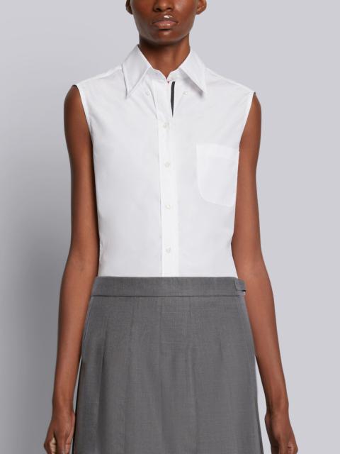 Thom Browne White Poplin Grosgrain Placket Sleeveless Shirt