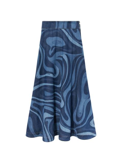 PUCCI Marmo-print denim skirt