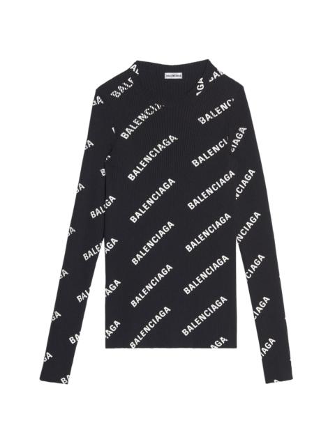 BALENCIAGA Women's Allover Logo Crewneck Sweater - Black White