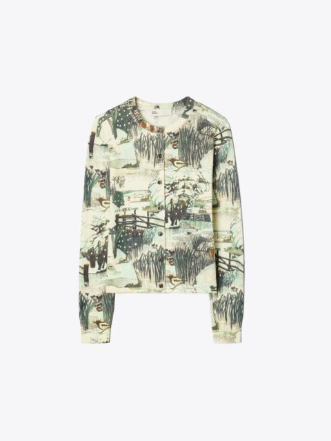 TORY BURCH Printed Textured Cotton Cardigan