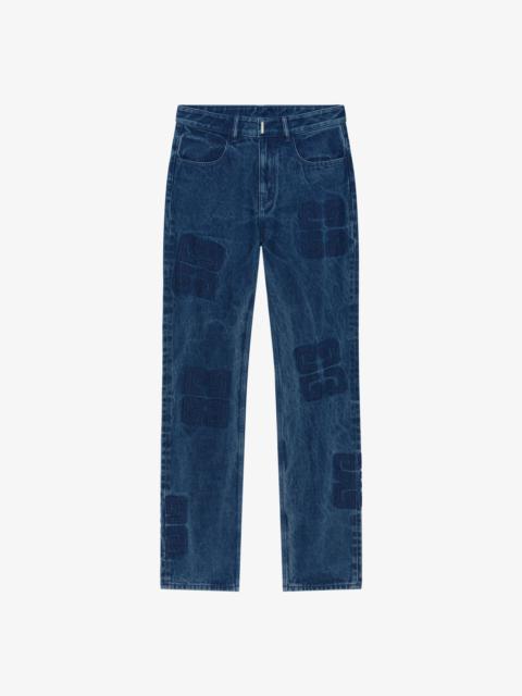 STRAIGHT FIT JEANS IN MARBLED DENIM WITH REMOVED PATCHES