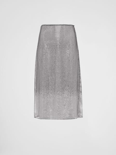 Embroidered rhinestone mesh midi-skirt