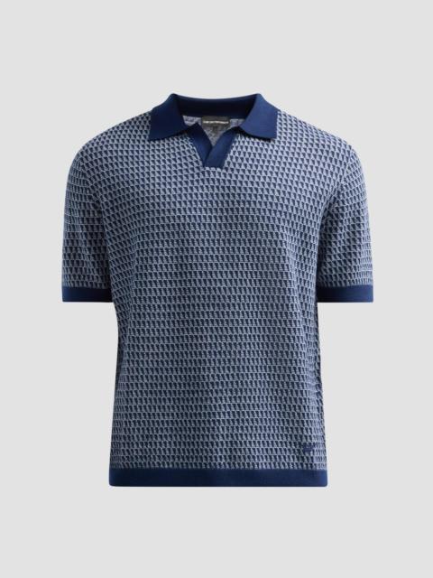 EMPORIO ARMANI Men's Contrast Triangle Jacquard Short-Sleeve Sweater - Solid Blue Navy