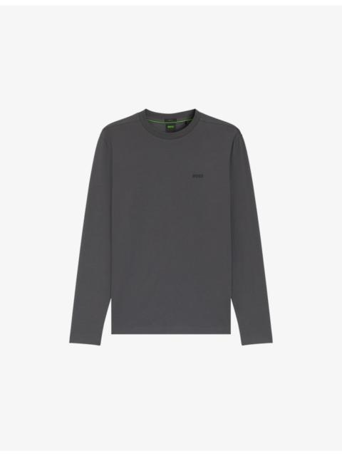 BOSS Brand-Print Long-Sleeved Stretch-Cotton T-Shirt