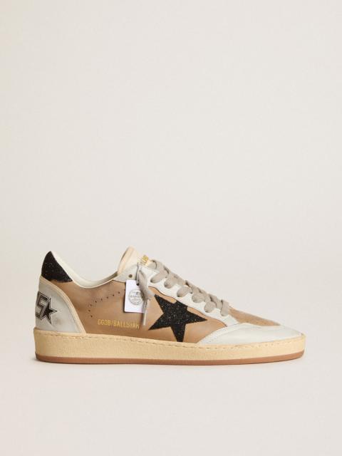 Ball Star in beige nubuck and nappa with black Swarovski crystal star