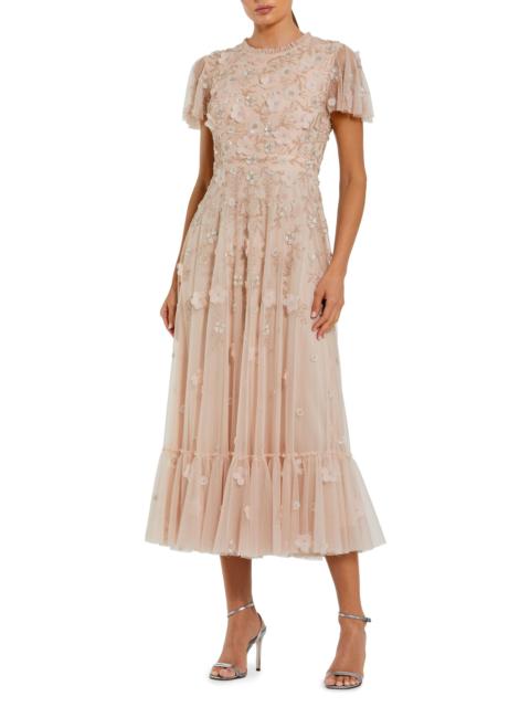 MAC DUGGAL Women's Sequined Floral Tulle Midi-Dress - Blush