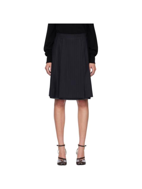 Maison Margiela Navy Striped Wool Midi Skirt