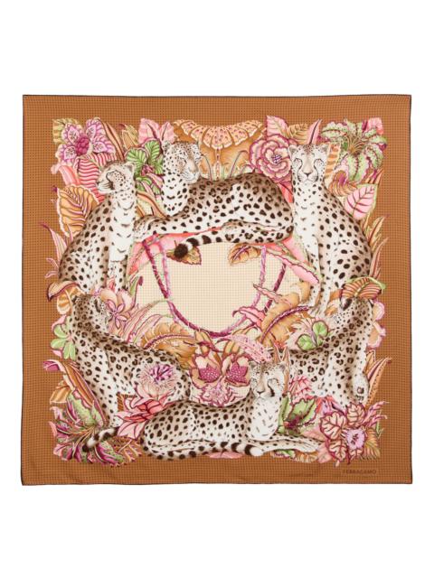 FERRAGAMO Women's Leopard- & Floral-Print Silk Scarf - Beige Camel