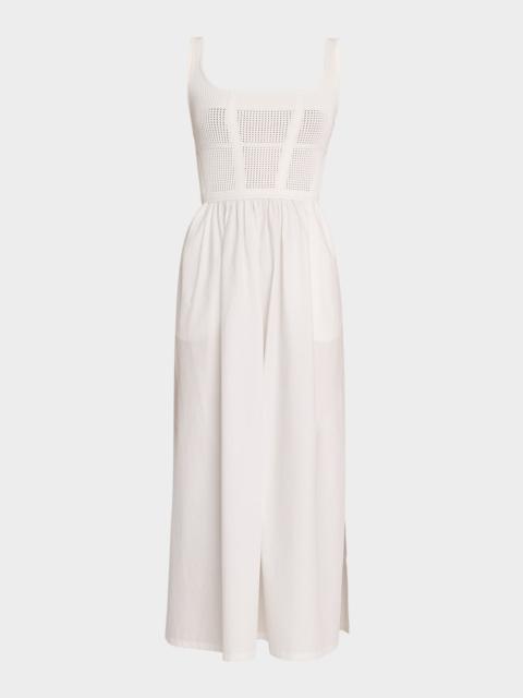 REISS Kori Pointelle Mixed Media Midi Dress