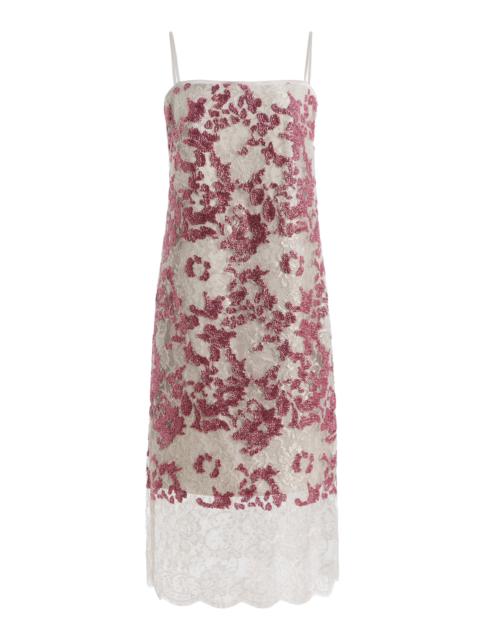 COSTARELLOS Biona Sequined Lace Midi Cami Dress
