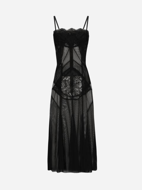 Dolce & Gabbana Tulle, mesh and lace calf-length slip dress