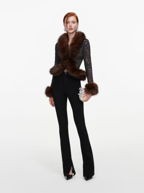 self-portrait Black Flared Knit Trousers