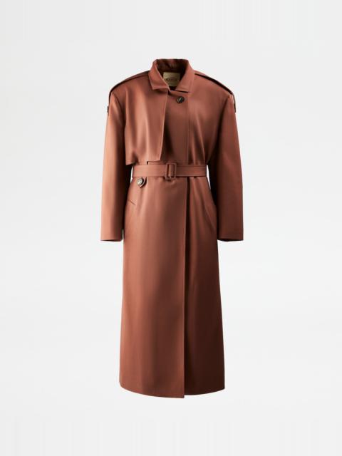 Tod's OVERSIZE TRENCH COAT IN WOOL - BROWN
