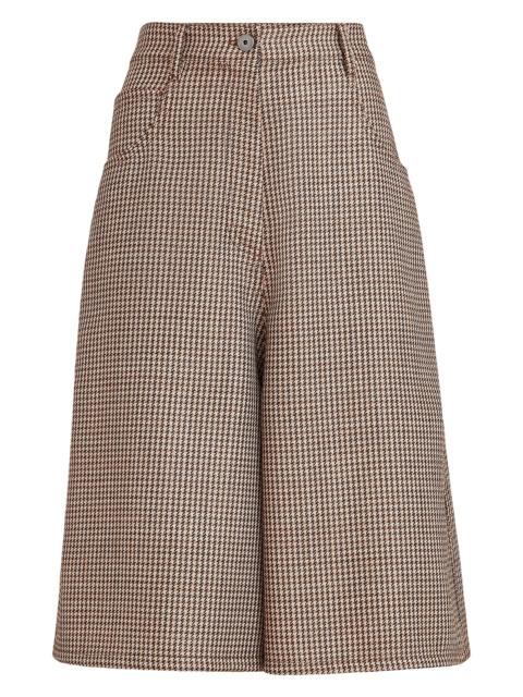 Brunello Cucinelli Women's Sparkling Virgin Wool Houndstooth Long Bermuda Shorts with Monili - Brown