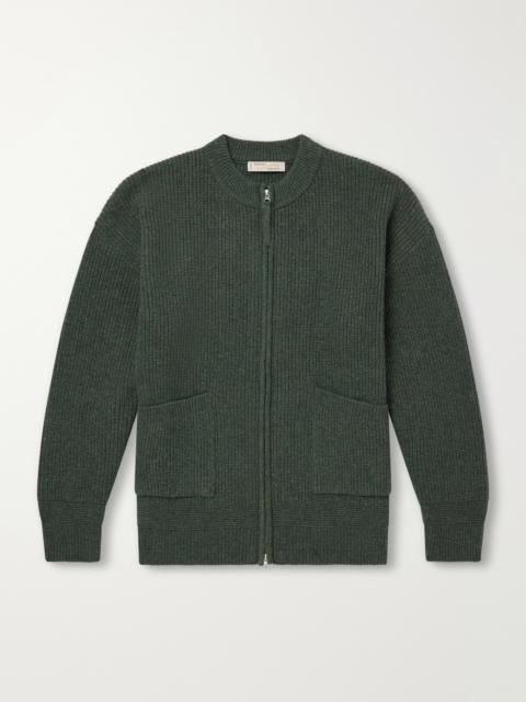 FrizmWORKS Ribbed-Knit Wool-Blend Zip-Up Cardigan