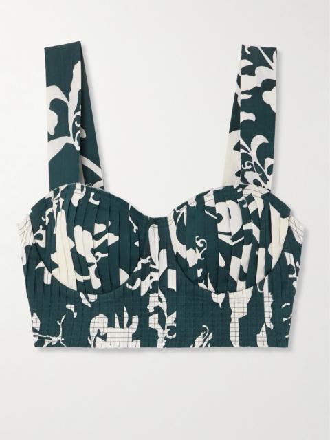 EMPORIO SIRENUSE Dalia Pleated Frayed Floral-print Cotton Bustier Top