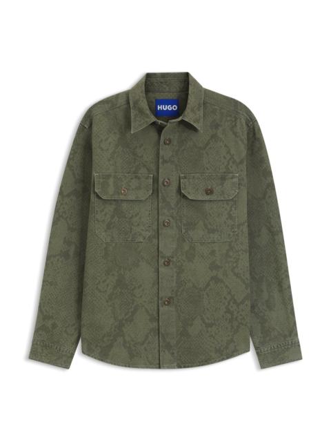 HUGO OVERSIZED-FIT SHIRT IN SNAKE-PRINT COTTON CANVAS
