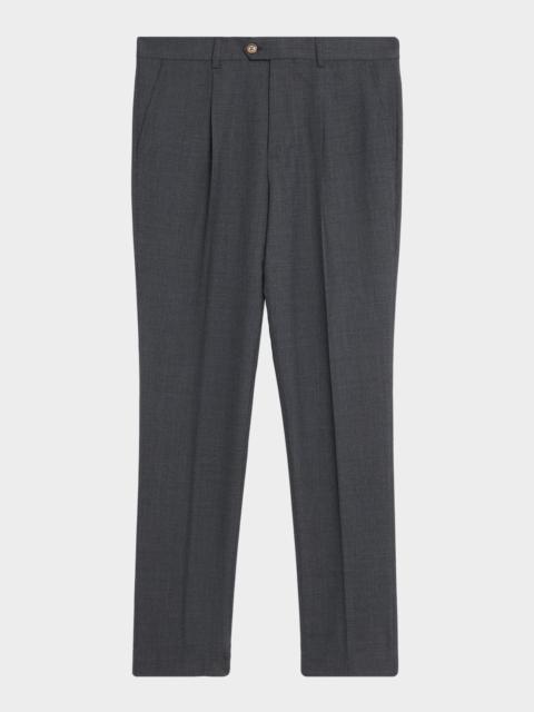 Brunello Cucinelli Men's Virgin Wool Leisure-Fit Pleated Trousers