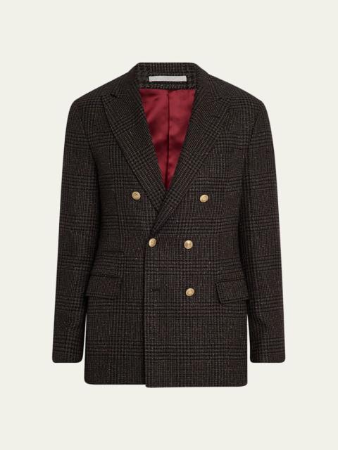 Brunello Cucinelli Men's Prince of Wales Double-Breasted Sport Coat