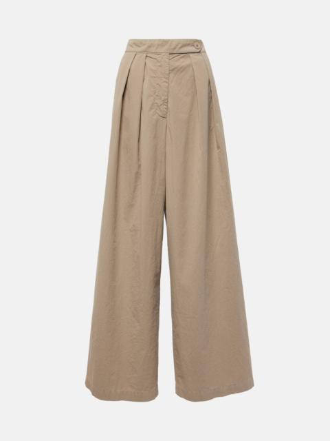 Pleated cotton wide-leg pants