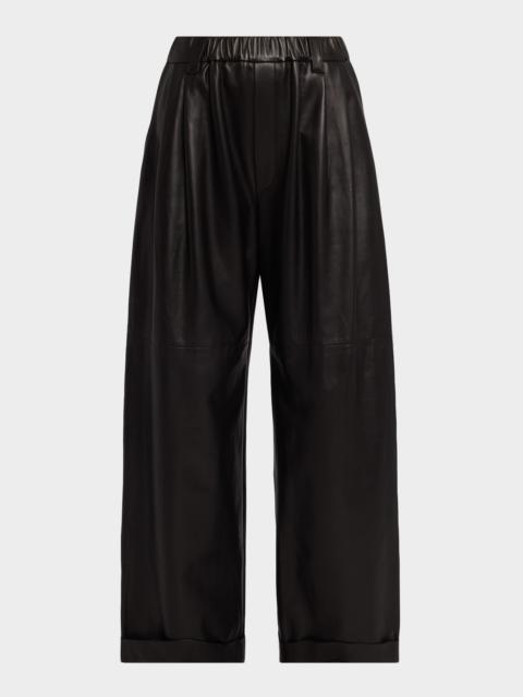 Brunello Cucinelli Glove Leather Wide-Leg Pants