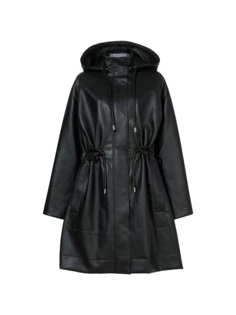 hooded faux leather parka