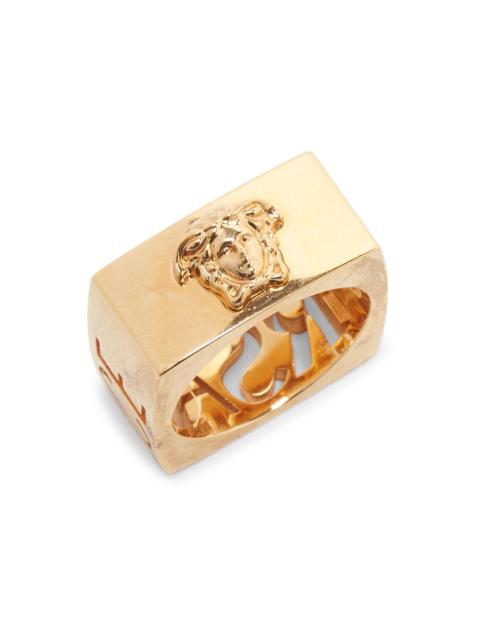 VERSACE Men's Cut-Out Logo Goldtone Ring - Versace Gold