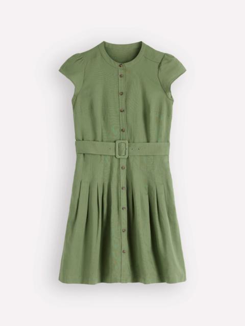 BODEN Arabella Short Linen Dress-Safari Green