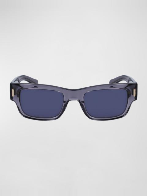 FERRAGAMO Men's Rivets Acetate Rectangle Sunglasses, 53mm