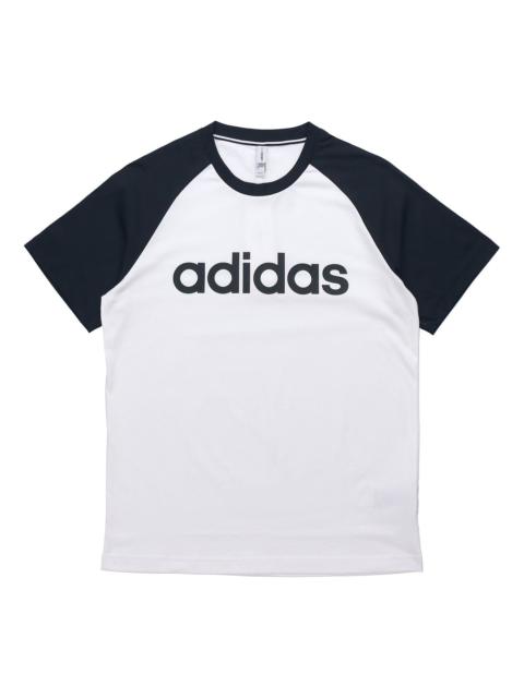 adidas neo M Esntl Rgln T Logo Printing Colorblock Sports Short Sleeve White GJ8945