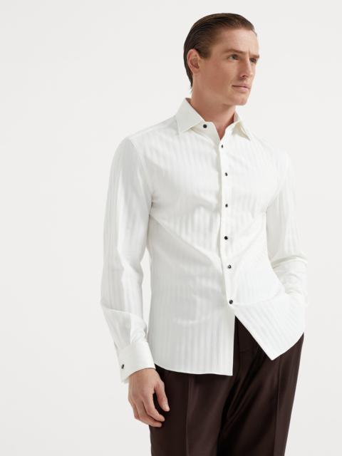 Brunello Cucinelli Cotton chevron slim fit tuxedo shirt with spread collar
