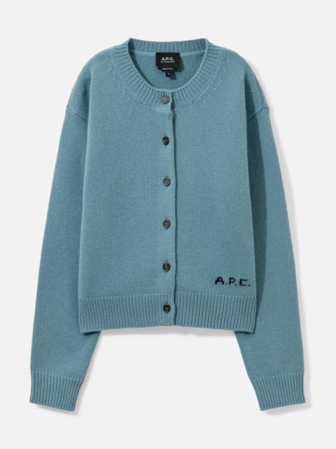 A.P.C. CROPPED GREY-BLUE WOOL CARDIGAN
