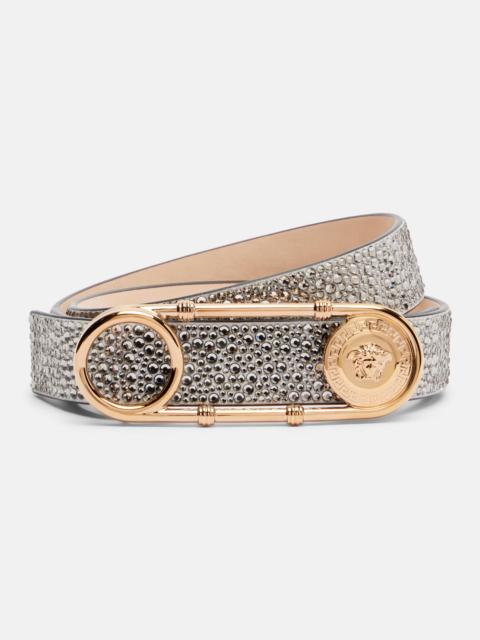 VERSACE Safety Pin embellished leather belt