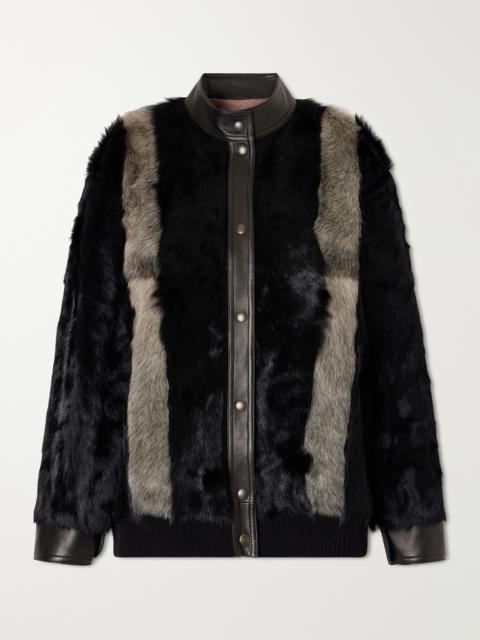 Valentino Leather-trimmed Striped Shearling Jacket