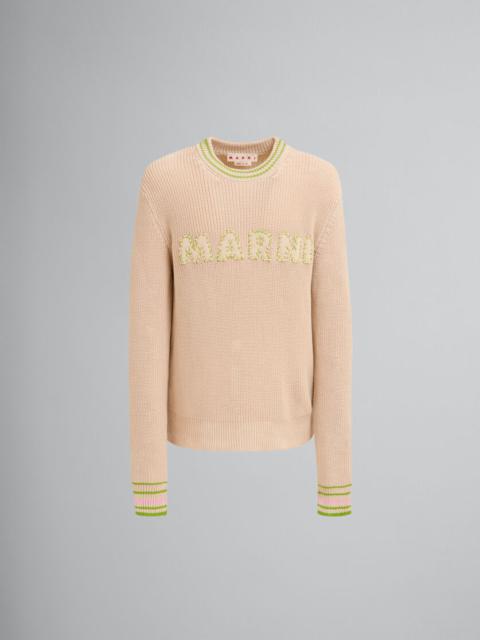 Marni BEIGE COTTON JUMPER WITH MARNI PATCHES