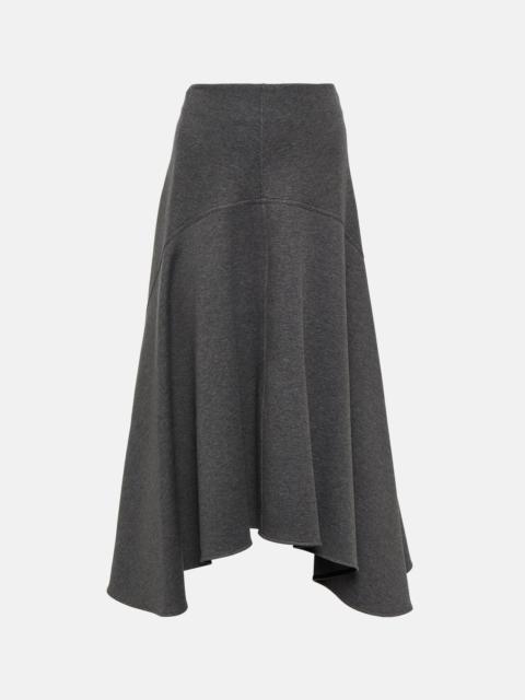 High-rise cotton-blend midi skirt